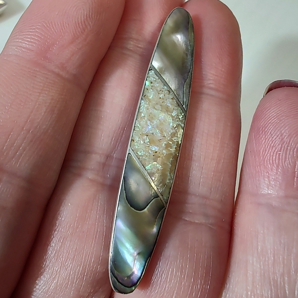 Victorian Era Sterling Silver Abalone Shell Bar Brooch Pin Antique - Picture 9 of 12